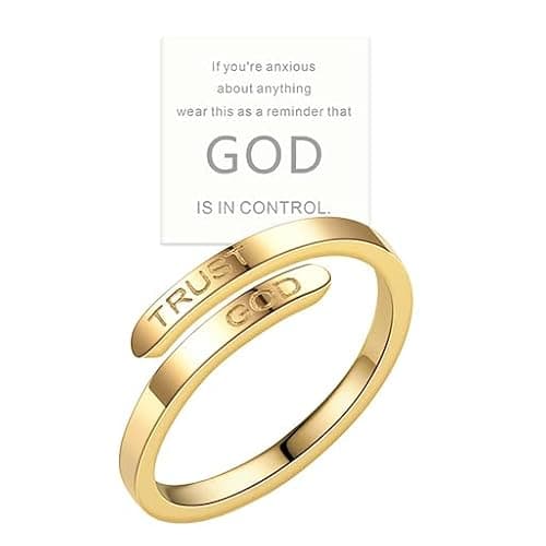 Trust God Cross Ring For Women, Silver Faith Over Fear Inspirational Rings, Adjustable Stainless Steel Religious Faith Rings Jewelry for Women and Men - Image 1