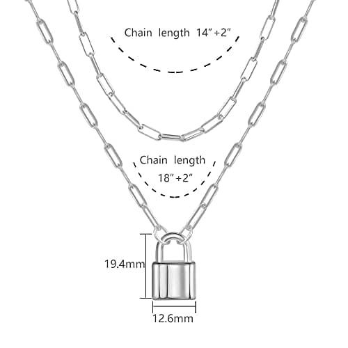 BOUTIQUELOVIN Layered Necklace for Women Silver Paperclip Link Chain Necklace with Lock Pendant Set of 2 Necklaces thumbnail 4