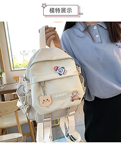 PEXIZUAN kawaii backpack girl school bag waterproof nylon with kawaii pendant cute pin mini backpack(white) thumbnail 6
