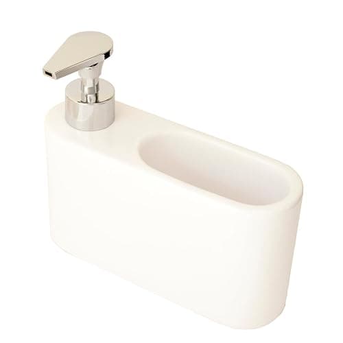 KOOK TIME Distributeur Liquide Vaisselle Porte Eponge pour Cuisine | Distributeur Savon Liquide pour Les Mains avec Espace Porte éponge | Porte Savon Cuisine | Matériel: céramique | Couleur: Blanc - Image 1