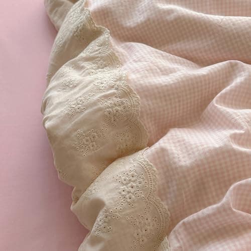 LifeTB Pink Gingham Comforter Set Full Size Soft Fluffy Romantic Lace Bedding Set Cottagecore Cute Plaid Checkered Comforter Set 3 Pieces Pink Grid Farmhouse Bedding Comforter with 2 Pillowcases thumbnail 6