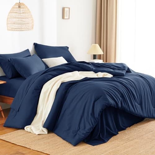 HIMEET Twin XL Comforter Sets - 5 Pieces Twin Extra Long Bed in a Bag for College Dorm, All Season Bed Set with Comforter for Girls and Boys, Flat Sheet, Fitted Sheet, Pillowcase & Sham, Navy Blue thumbnail 3