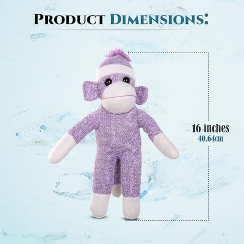 Plushland Adorable Sock Monkey, The Original Traditional Hand Knitted Stuffed Animal Toy Gift-for Kids, Babies, Teens, Girls and Boys Baby Doll Present Puppet (16'' Purple) thumbnail 2