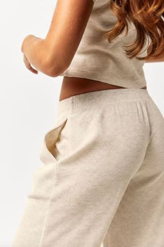 Almere Waffle Knit Lounge Set for Women Baby Tee and Sweatpants (Cream, Small) thumbnail 4