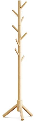 Pipishell Coat Rack Sturdy Wooden Coat Rack Stand, Adjustable Coat Tree, Free Standing Tree Hanger with 4 Sections & 8 Hooks, for Home/Bedroom/Office/Hallway/Entryway thumbnail 8
