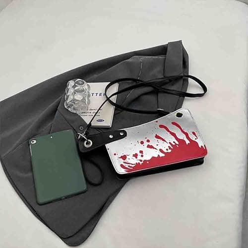 PU Leather Creative Prank Knife Shoulder Bag, Japanese Cartoon Gothic Horror Crossbody Bag, Bloody Axe Chopper Clutch Purse thumbnail 3