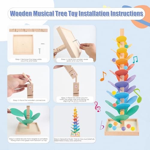 Wooden Marble Run Music Tree Marble Run Learning Game Montessori Wooden Color Sorting Toy Birthday Gift for Boys and Girls Ages 3-8 thumbnail 5