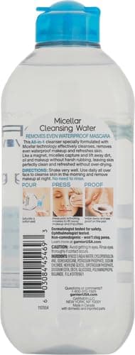 Garnier Micellar Water For Waterproof Makeup, Hydrating Facial Cleanser & Makeup Remover, Suitable for Sensitive Skin, Vegan, Cruelty Free, 13.5 Fl Oz (400mL), 1 Count thumbnail 3