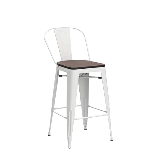 Aklaus Metal Bar Stools Set of 4,26 inch Barstools Counter Height Bar Stool with Backs Farmhouse Bar Stools with Larger seat High Back Kitchen Dining Chairs Modern Bar Chairs White Cream Stool thumbnail 5