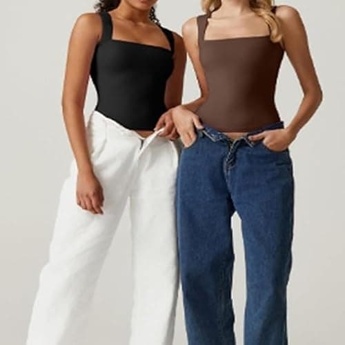 Zovara Tank Top, Square Neck Tank Sleeveless Tight T-Shirts, Women's Soft Breathable Comfortable Fashion Vest thumbnail 3