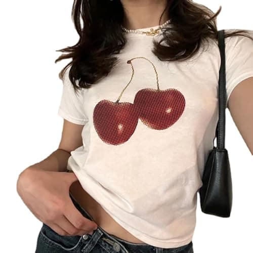 Baby Tees Y2k Shirt 2000s Fashion Cute Shirts 90s Outfit Woman Graphic Tees Y2k Vintage Clothes - Style06 - Medium