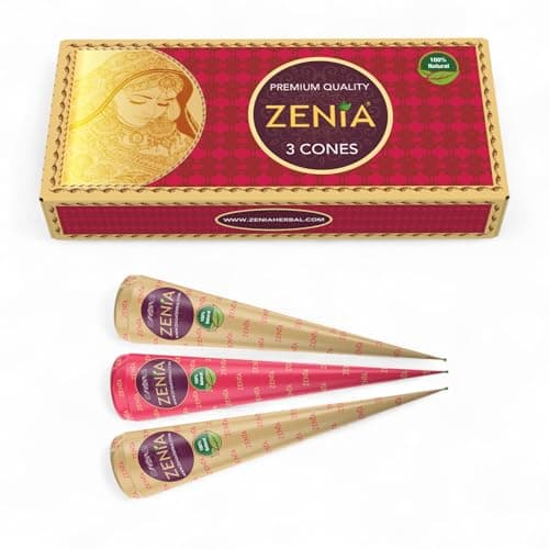 Zenia (Pack of 3) 100% Natural Henna Hair Color Paste Hair Dye Cones Dark Reddish-Brown Color 25g Each Cone - Image 1