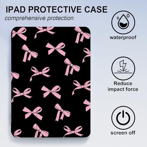 RQYDYZMJ Case for iPad 9th / 8th / 7th Generation (2021/2020/2019) 10.2 inch，Auto Sleep/Wake,Trifold Smart Stand Shockproof Cover Case for Women Girls (Black and Pink Bow) thumbnail 2
