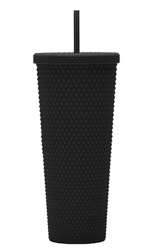 Essasea 24oz Fully Studded Tumbler.Matte Black Studded Tumbler with Lid and Straw.Reusable Double Walled Insulated Travel Tumbler.Plastic Acrylic Pastel Colored Tumbler Cup for Iced Coffee Smoothie. - Image 1