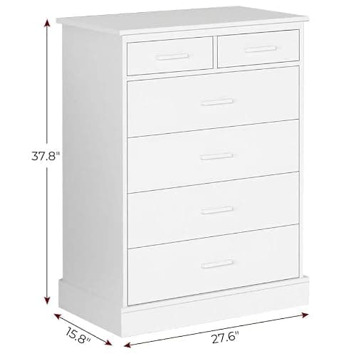 Hasuit White Dresser for Bedroom, 6 Drawers Wood Storage Tower Clothes Organizer, Chest of 6 Drawers, Large Capacity Storage Cabinet, Tall Dresser for Bedroom, Hallway, Entryway thumbnail 2