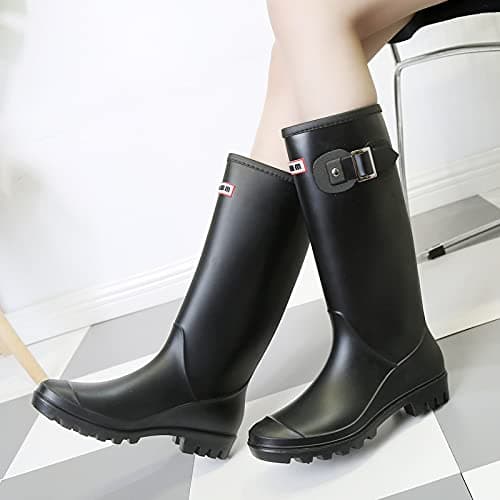 Rain Boots for Women, Waterproof Garden Shoes Womens Rubber Boots, Non-Slip Knee-high Rainboots for Ladies, Lightweight Women Work Tall Fishing Boots, Fashion Mid-Calf Rain Shoes for Outdoor thumbnail 7