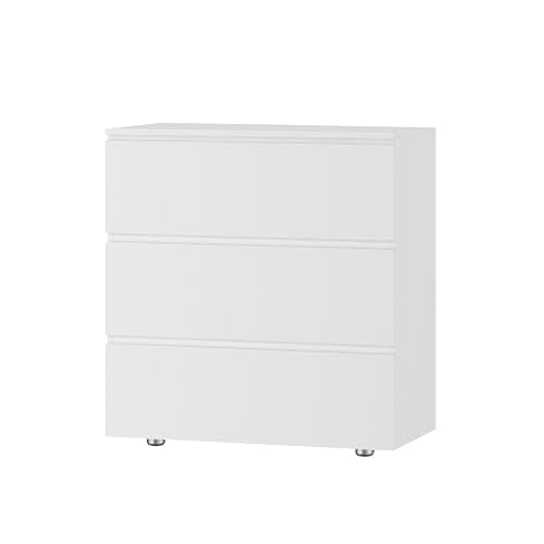 FUNISIR Nightstand with 3 Drawers, Modern Bedroom End Table with No Handle, Wooden Bedside Storage Cabinet, White 30.3" W x 32.3" H thumbnail 8
