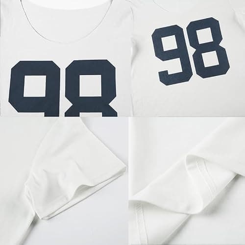 Women's Oversized Jersey Off Shoulder Shirt Crewneck Number Graphic T Shirt Y2k E-Girl Summer Going Out Tops - White - Small thumbnail 6
