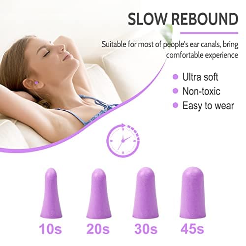 LYSIAN Ultra Soft Foam Earplugs for Sleeping, 38dB SNR Noise Reduction Ear Plugs for Snoring, Shooting, Study, Work and Travel, 60 Pairs, Purple thumbnail 2