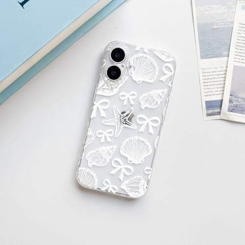 NITITOP Compatible with iPhone 17 Case Clear Cute Shell Whale Sea Ocean Animal Pattern for Women Girls Full Camera Lens Slim Shockproof Protective Phone Cover - White Bowknot thumbnail 4