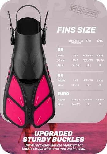 CAPAS Snorkel Fins, Swim Fins Travel Size Short Adjustable for Snorkeling Diving Adult Men Women Kids Open Heel Swimming Flippers thumbnail 2