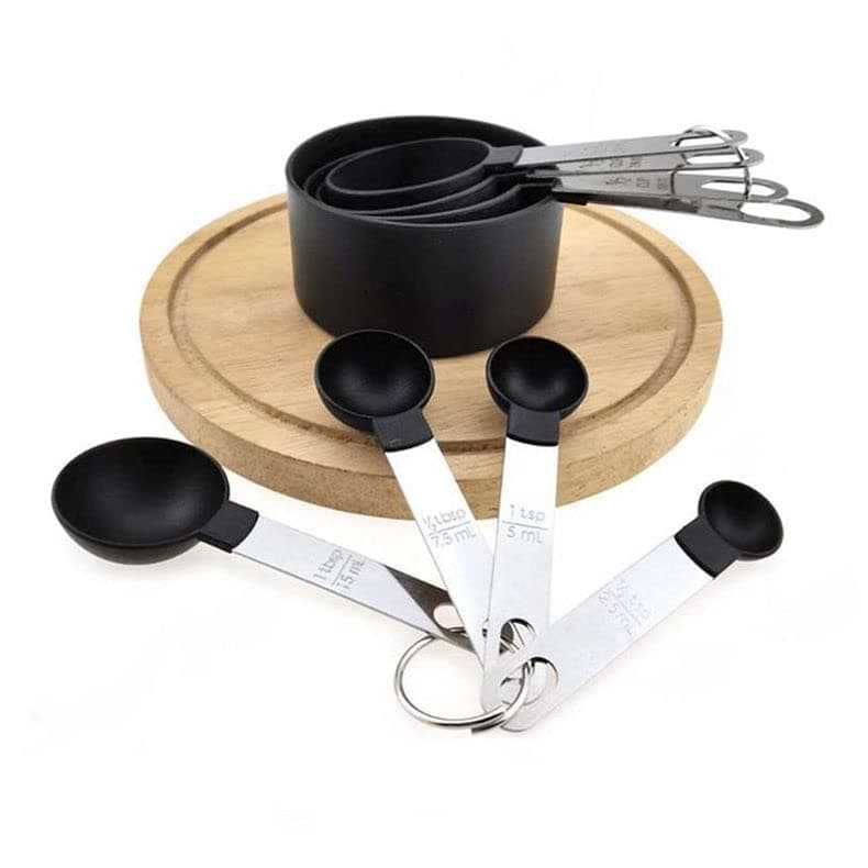 LUMAI Conjunto de Medidores de Cozinha com 8 Peças, Inclui Colheres, Xícaras e Copo Dosador em Aço Inoxidável, Precisão e Durabilidade, Ideal para Receitas e Medições – Preto thumbnail 3