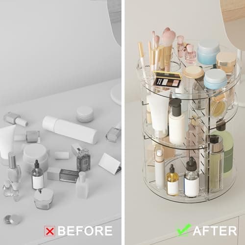 Rotating Makeup Organizer, DIY 8 Adjustable Layers Spinning Skincare Storage, Cosmetic Display Case with Brush Holder and Perfume Tray, Multi-Function Vanity Bathroom Countertop Organizer Clear thumbnail 5