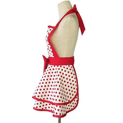 Hyzrz Lovely Handmade Cotton Retro Aprons for Women Girls Cake Kitchen Cook Apron for Mother's Gift (Red Dot) thumbnail 3