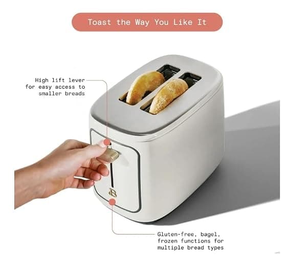 Drew Barrymore White Icing 2 Slice Toaster with Touch-Activated Display thumbnail 4