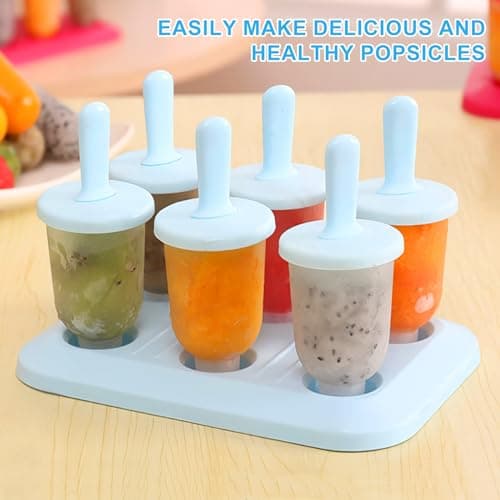 Popsicle Molds with Reusable Sticks, Ice Cream Popsicle Molds, 6-Cavity Ice Pops Maker, Easy to Use and Reusable (Blue-Small) thumbnail 6