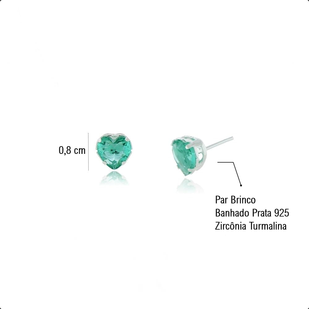 Kit Semijoia Banhado Prata 925 com Pulseira, Colar e Brinco Coração Verde Turmalina thumbnail 4