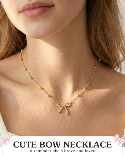 UNGENT THEM Bow Necklace Jewelry Tween Teen Girl Gifts Trendy Stuff Cute Girly Preppy Things 8 10 12 14 16 18 13 11 9 Year Old Birthday Back to School Graduation for Teenage Girls Ideas thumbnail 2