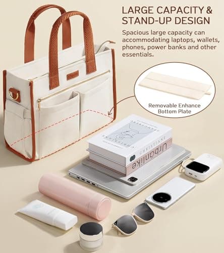 Canvas Tote Bag for Women, 15-Pocket Large Crossbody Purse Shoulder Satchel Handbag Bible Laptop Bag Zipper Bookbag for Teacher Nurse Work Travel College Everyday thumbnail 4