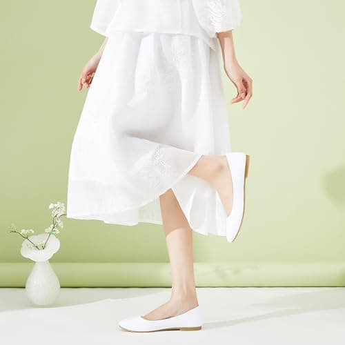 MEFOUND Women's White Jacquard Ballet Flats Shoes Comfortable PU Leather Dress Slip on Shoes Teacher Business Casual (White Embroidery.US9.5) thumbnail 8