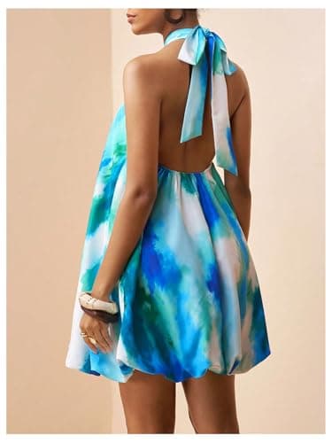 Milumia Women's Tie Dye Halter Bubble Dress Backless Sleeveless A Line Flowy Mini Dresses Multicolor Small thumbnail 3