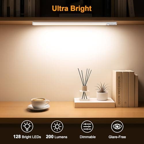 Gritin 14.7inch Under Cabinet Lighting Rechargeable 2 Pack- 3 Color Temps&5 Level Brightness, Super Bright, 4 Modes, Motion Sensor, Long Lasting - Easy Installation Magnetic Under Closet Lights-Silver thumbnail 3
