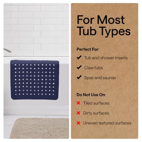 GORILLA GRIP Patented Bath Tub Shower Mat, Machine Washable Bathtub Floor Liner Mats, Suction Cups and Drain Holes to Keep Tubs Clean, Soft on Feet, Bathroom Essentials, 35x16 Inch, Navy Opaque thumbnail 5