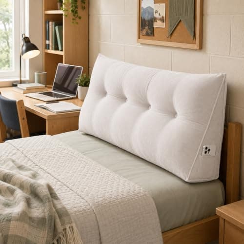 Guzhouyiye Dorm Headboard Pillow,Bed Wedge Pillow for Headboard,No Nail College Dorm Room Essentials Back Support for Reading, Plush Bolster for Daybed Bun (White,Small / 24 Inch) - Image 1