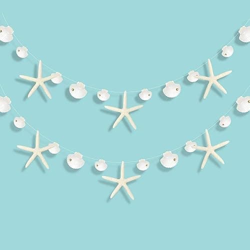 Decor365 White Finger Starfish Sea Shell Garland Ocean Coastal Nautical Party Decoration Starfish Cutouts Hanging Bunting Banner Under The Sea Mermaid Wish Birthday Beach Wedding Decor - Image 1