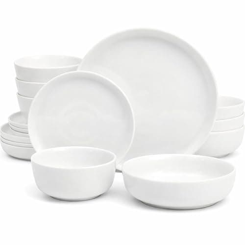 Gibson Home Oslo Dinnerware Set for 4, 16-Piece White Porcelain Plates and Bowls — Ceramic Dish Set | Microwave & Dishwasher Safe - Image 1