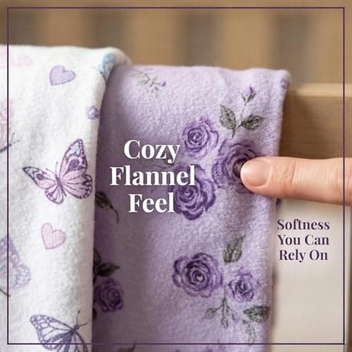 EVERYDAY KIDS 12 Pack Burp Cloths for Baby Girl; Newborn Essential with - Large Absorbent Cotton Flannel Purple/Pink Burping Cloths for Babies with Butterfly, Floral and Rainbow Prints and Solids thumbnail 6