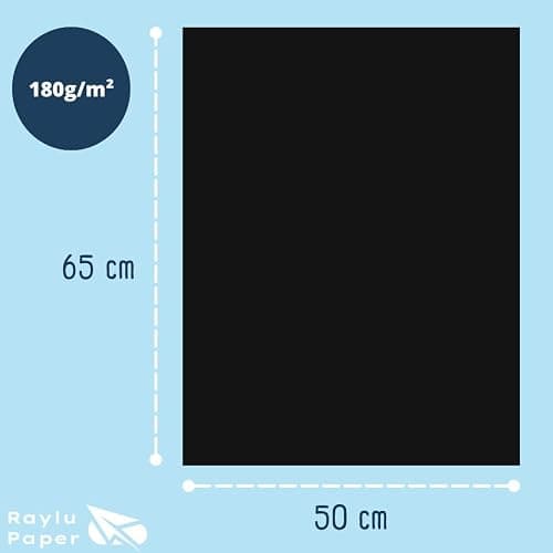 Raylu Paper – Papier Cartonné 50 x 65 cm Coloré, 25 Feuilles Cartonnées, Papier Epais de Couleur, pour l’Ecole, le Bureau, le Scrapbooking, les Activités Manuelles, 180g/m² (Noir) thumbnail 3