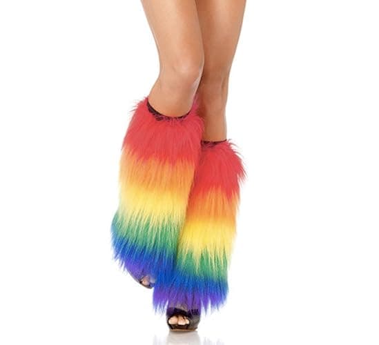 Lesbian & Gay Pride - Fuzzy Leg Warmers Rainbow Pride Flag Design with Faux Fur - LGBTQ - Gay & Lesbian Clothing & Apparel (One Size Fits Most)