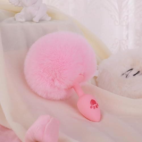 Anal Plug Rabbit Bunny Tail, Pink Fluffy Tail Butt Plug Silicone Anal Sex Toy Cute Sexy Cosplay Erotic Role Play Anus Toy for Adults Men Women Couples thumbnail 5