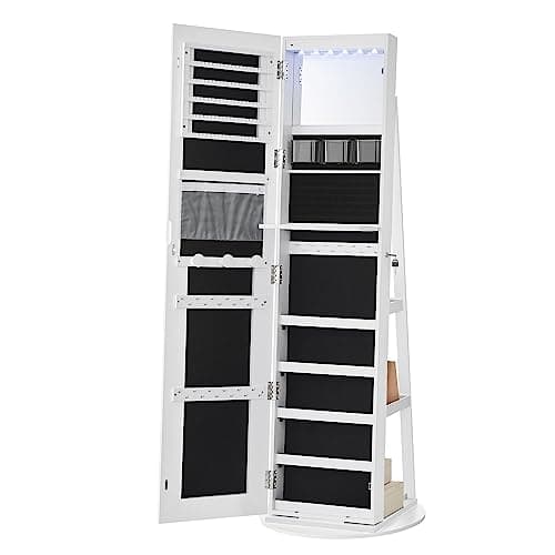 SONGMICS LED Jewelry Cabinet Standing, Lockable Armoire With Full-Length Mirror and Adjustable Lights, Space-Saving Organizer, Gift Idea, Cloud White UJJC008W01 thumbnail 8
