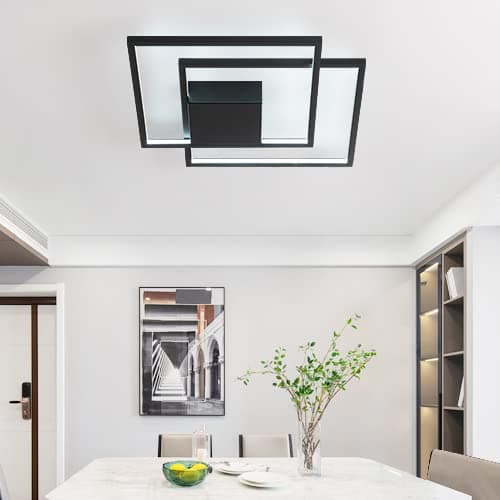 SUNMOO Modern LED Ceiling Light Modern Flush Mount Ceiling Light Fixture, Dimmable 2 Square Frame Premium Lamp for Dining Room Kitchen Bedroom Living Room 40W 6000K Cool Light (Black) - Black-2 thumbnail 6