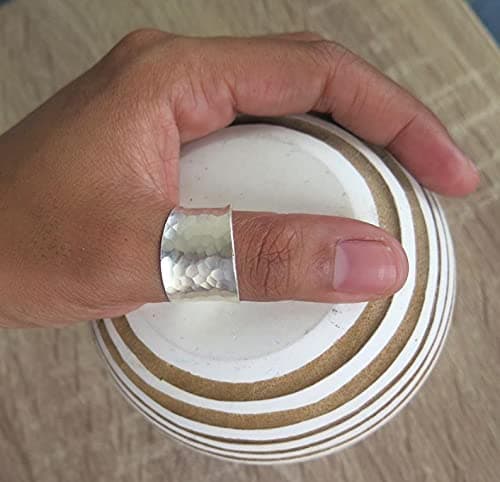 Hammered Sterling Silver Handmade Wide Band Ring, Classic Shiny Finish Wrap Band, Adjustable to Sizes 6-12, Can fit Also as Thumb ring, Gift for Her thumbnail 4