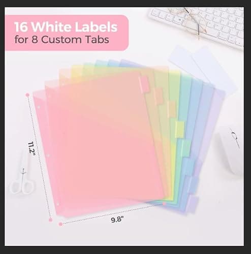 SKYDUE Pastel Binder Dividers with Tabs and Pockets - Soft Plastic Dividers for 3 Ring Binder, Includes 16 Blank Index Labels, for School & Office Organization, Pink thumbnail 3