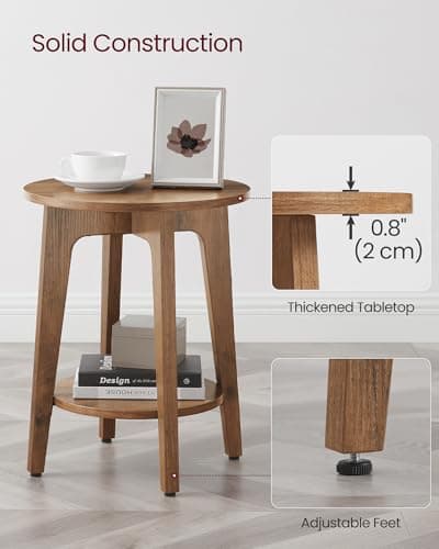 VASAGLE MAEZO Collection - Side Table, 2-Tier Small Round End Table, Nightstand with Tapered Legs, Curved Transitions, for Small Spaces, Living Room, Bedroom, Honey Brown ULET283T41 thumbnail 5