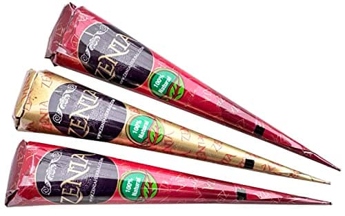 Zenia (Pack of 3) 100% Natural Henna Hair Color Paste Hair Dye Cones Dark Reddish-Brown Color 25g Each Cone thumbnail 2